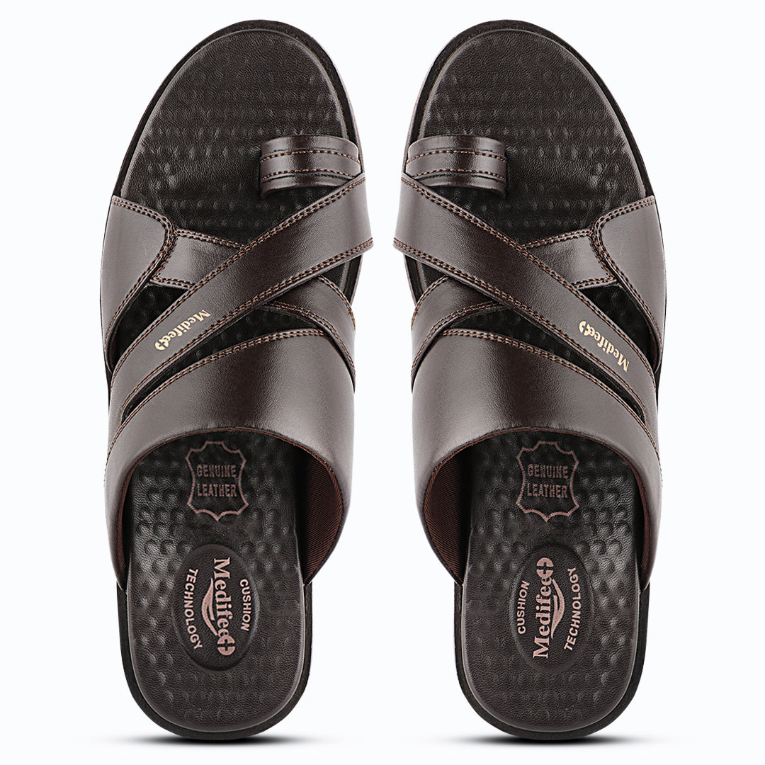 Super Comfortable Men’s Leather Slippers with Toe Ring