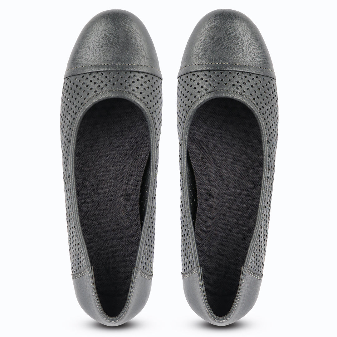 Medifeet Breathable Women Black Ballerina  (Premium Leather | Cushioned Footbed)