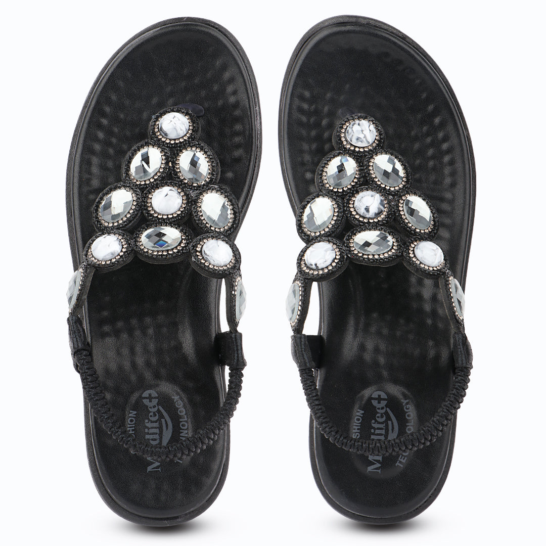 Medifeet Women’s Sparkling Stone-Studded Comfort Sandals | Soft Cushioned Midsole & Elastic Back Strap Fit