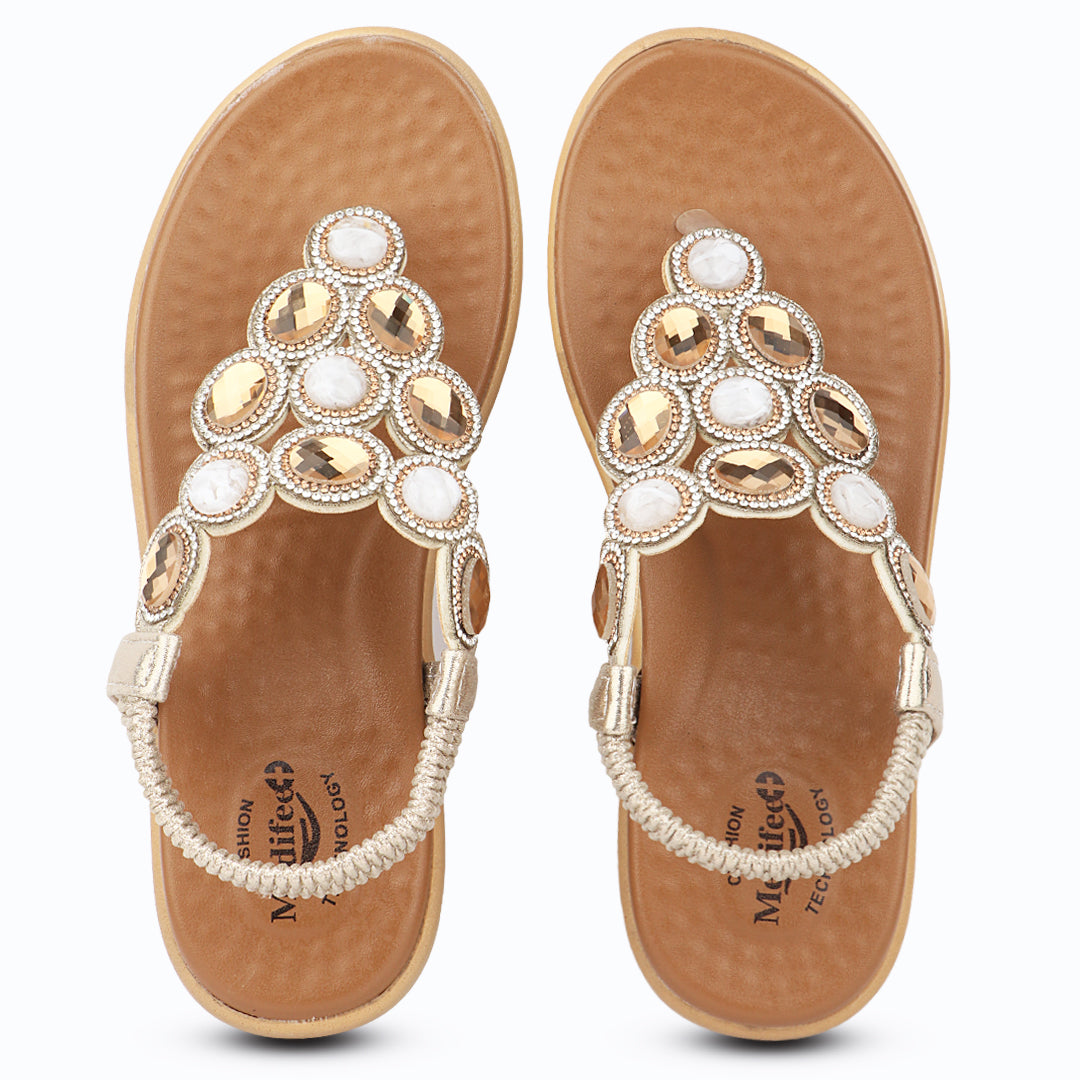 Medifeet Women’s Sparkling Stone-Studded Comfort Sandals | Soft Cushioned Midsole & Elastic Back Strap Fit