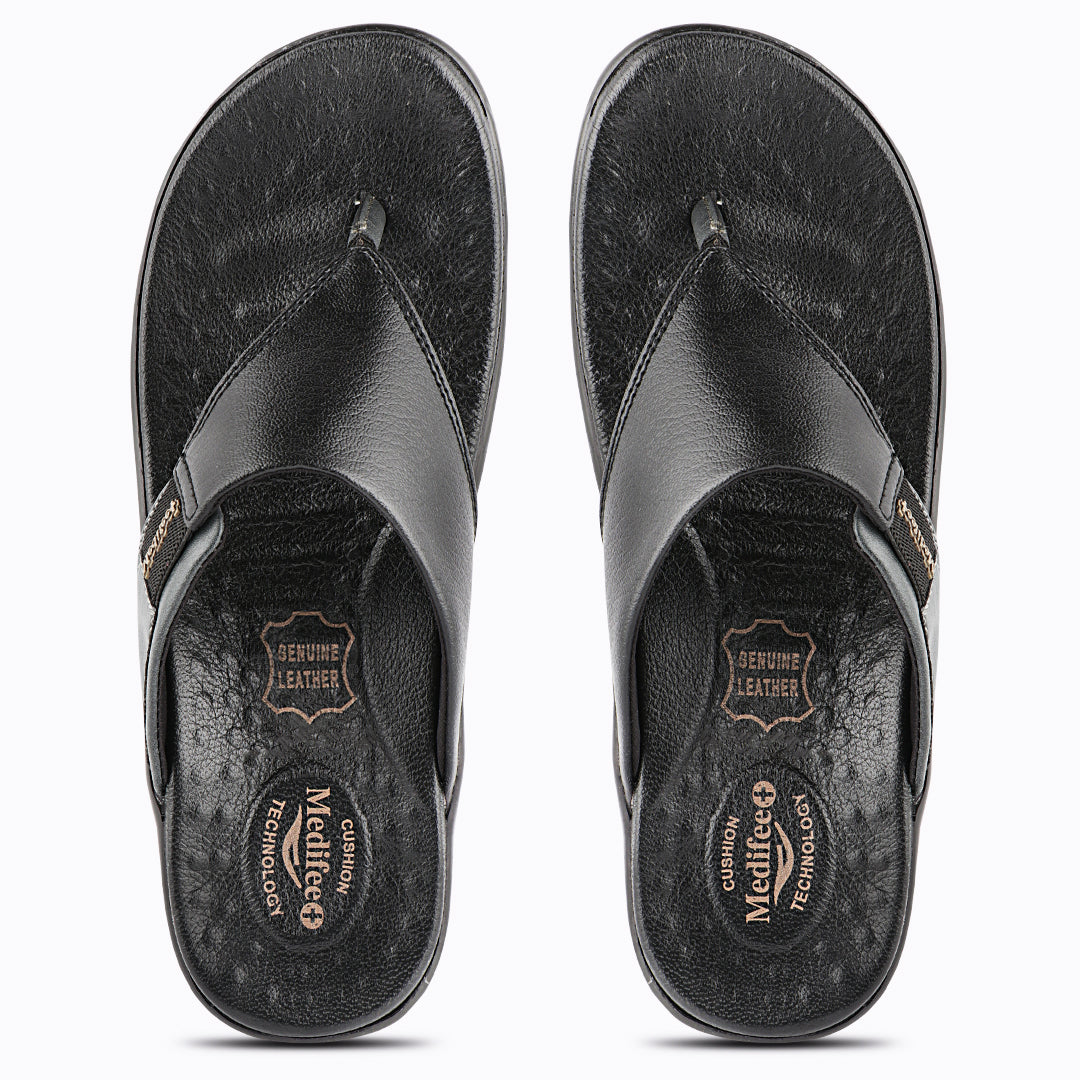 Medifeet All Day Comfort men's Slippers
(Leather Slippers | V Strapped Design)