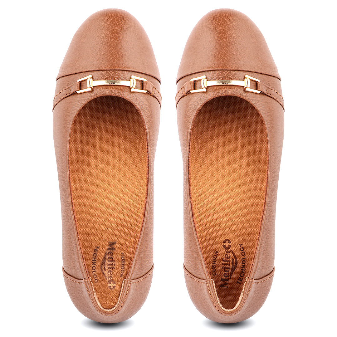Medifeet Women's Genuine Leather Flats Ballet – (Arch Support, Cushioned Insole, Formal & Office Wear Comfort)