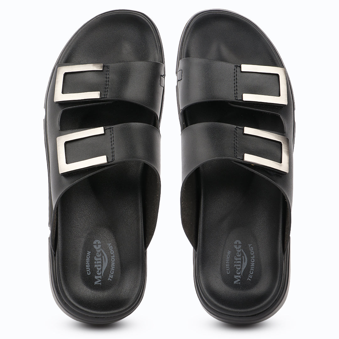 Medifeet Comfortable Toe-Ring Slide Sandals For Men's - Adjustable double straps with elegant metal buckles