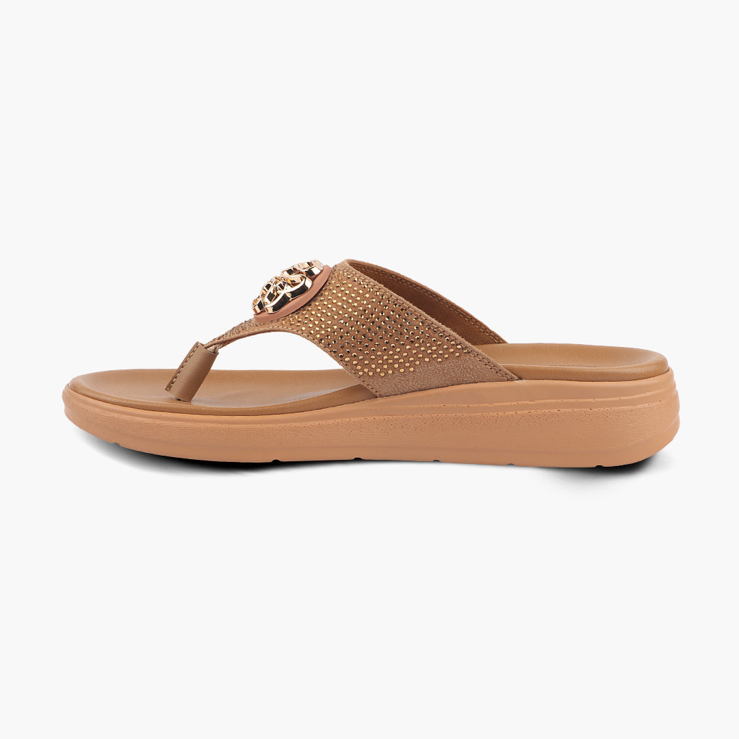 Medifeet Stylish Stone and Comfy Slippers for Women with Midsole Arch Support