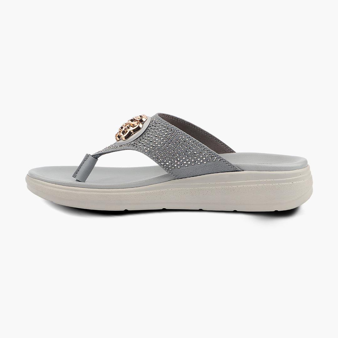 Medifeet Stylish Stone and Comfy Slippers for Women with Midsole Arch Support