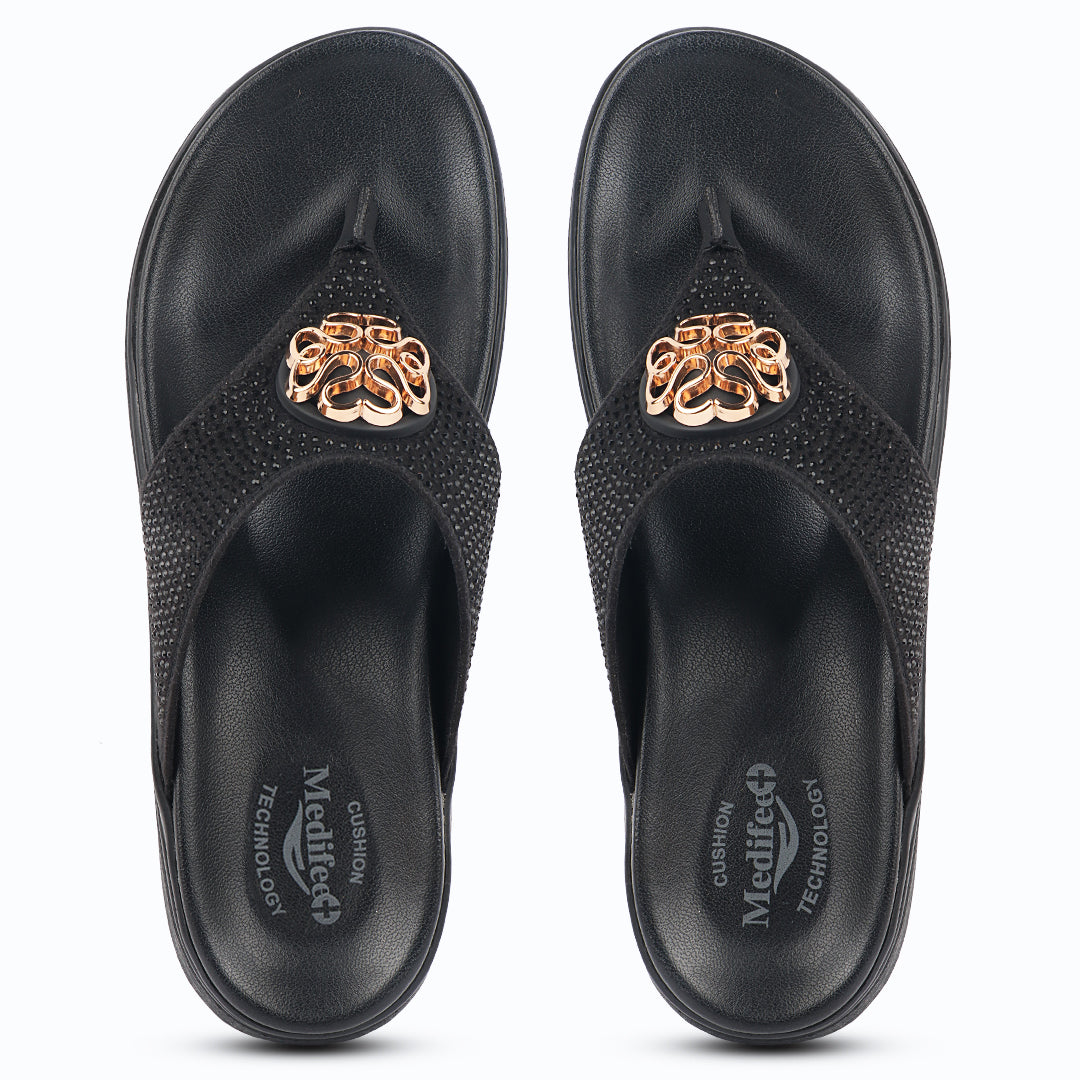 Medifeet Stylish Stone and Comfy Slippers for Women with Midsole Arch Support