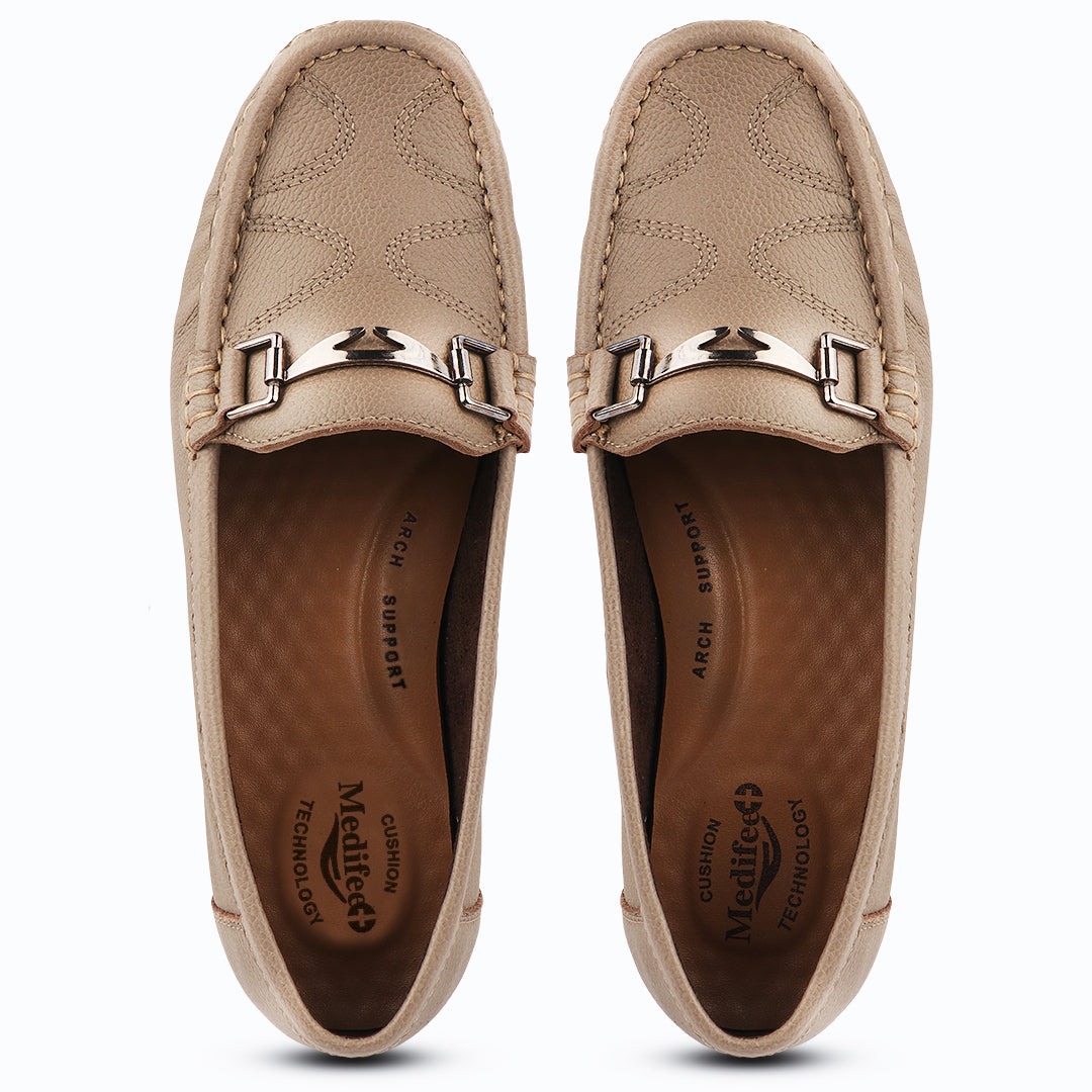 Medifeet Genuine Leather Metal Top Loafers with Arch Support For Women's