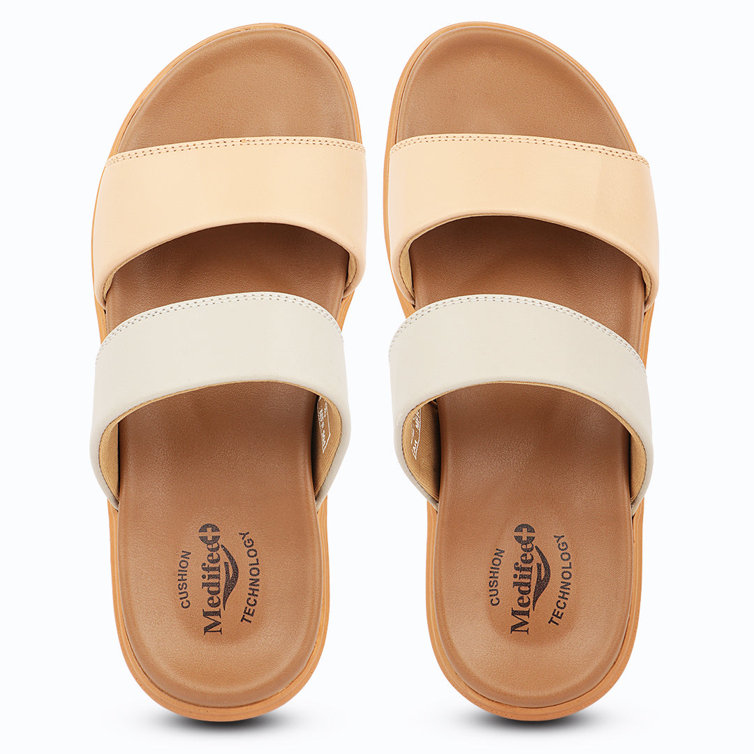 Medifeet Women’s Elegant Dual Tone Comfortable Slides with Orthopedic Cushioned Footbed & Arch Support