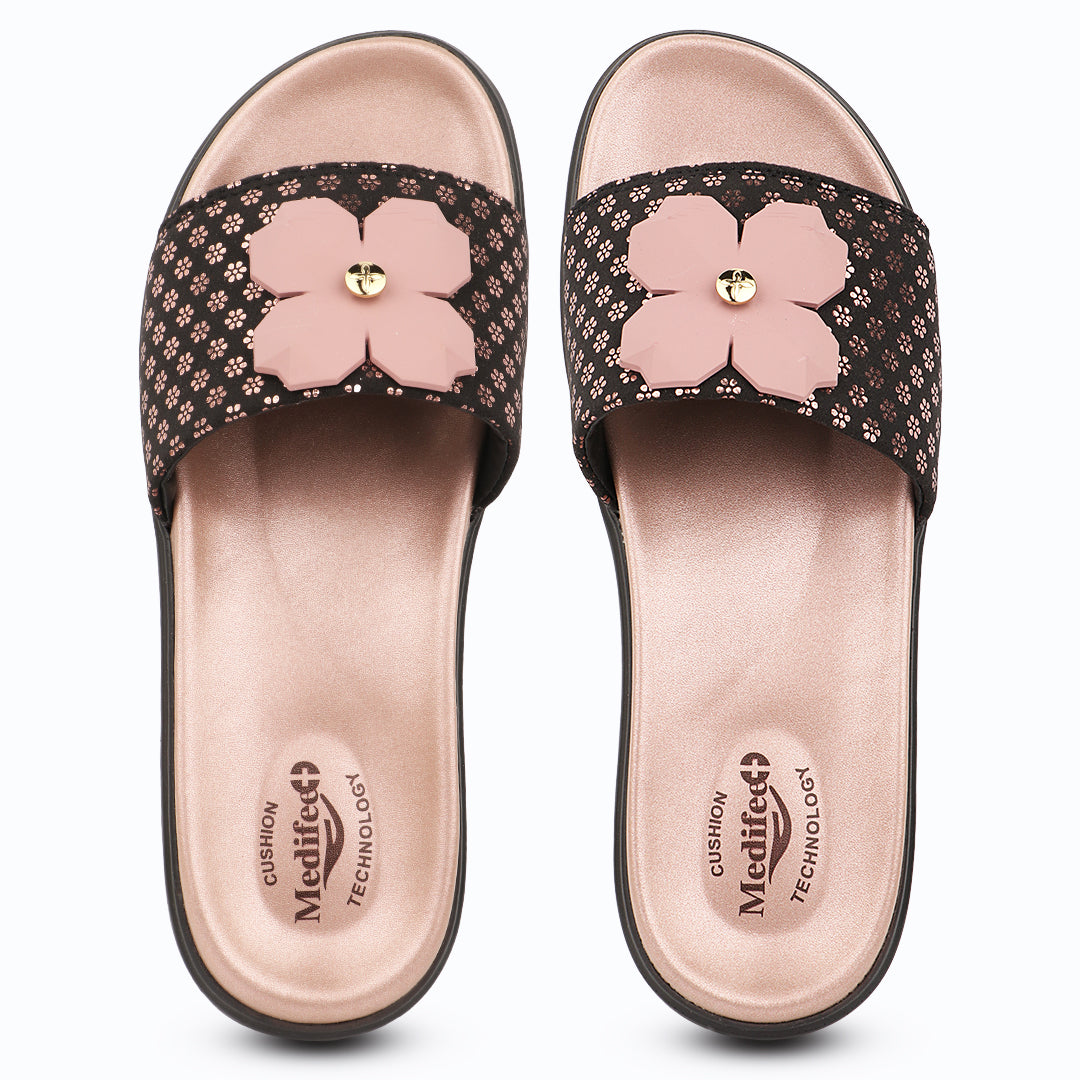 Medifeet Orthopedic Trendy Slides With Arch Support For Women's | Soft Cushion Sole Flats | Fashion Floral Footwear