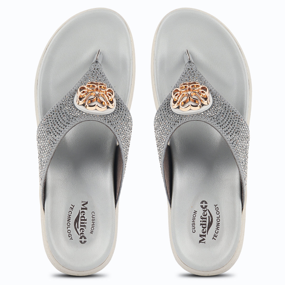 Medifeet Stylish Stone and Comfy Slippers for Women with Midsole Arch Support