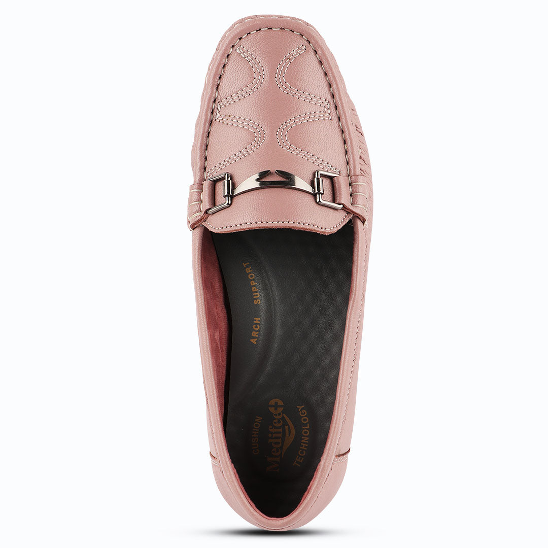 Medifeet Genuine Leather Metal Top Loafers with Arch Support For Women's