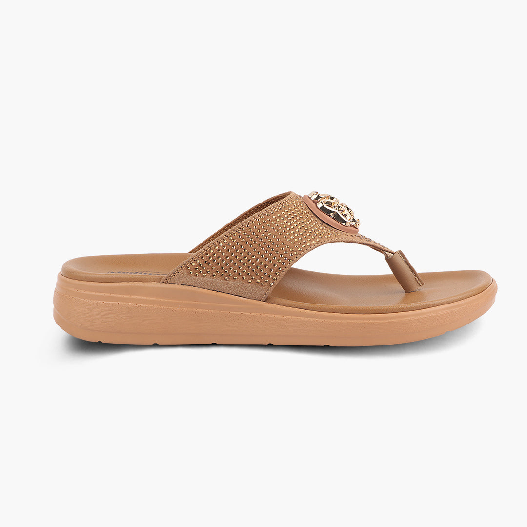 Medifeet Stylish Stone and Comfy Slippers for Women with Midsole Arch Support