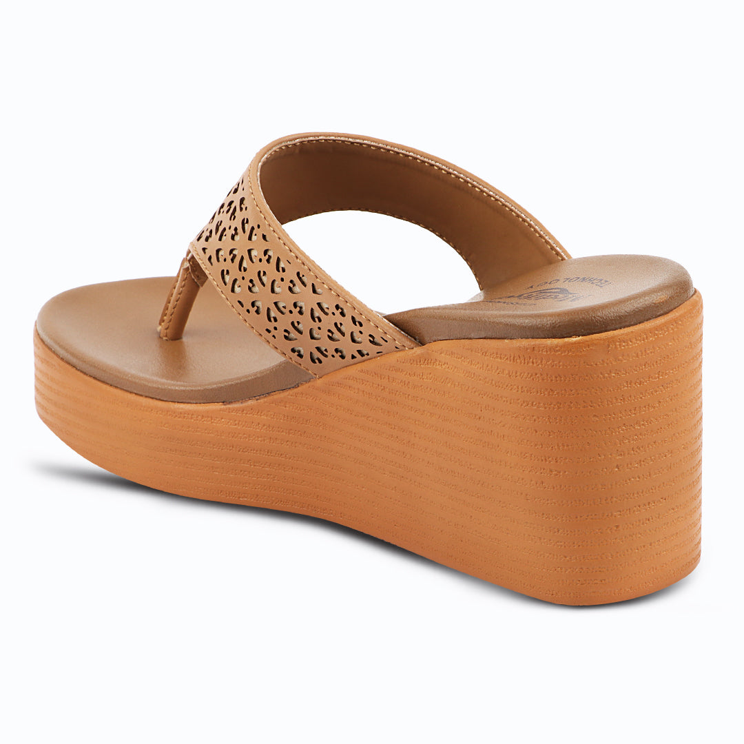Medifeet Women’s Comfort Wedge Toe-Post Sandals | Cushioned Footbed | Stylish Laser-Cut Upper | Lightweight Platform Heels
