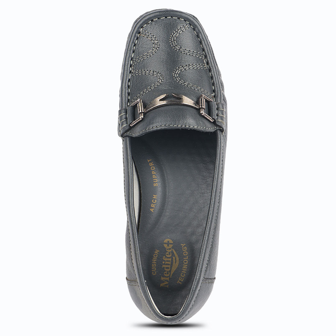 Medifeet Genuine Leather Metal Top Loafers with Arch Support For Women's