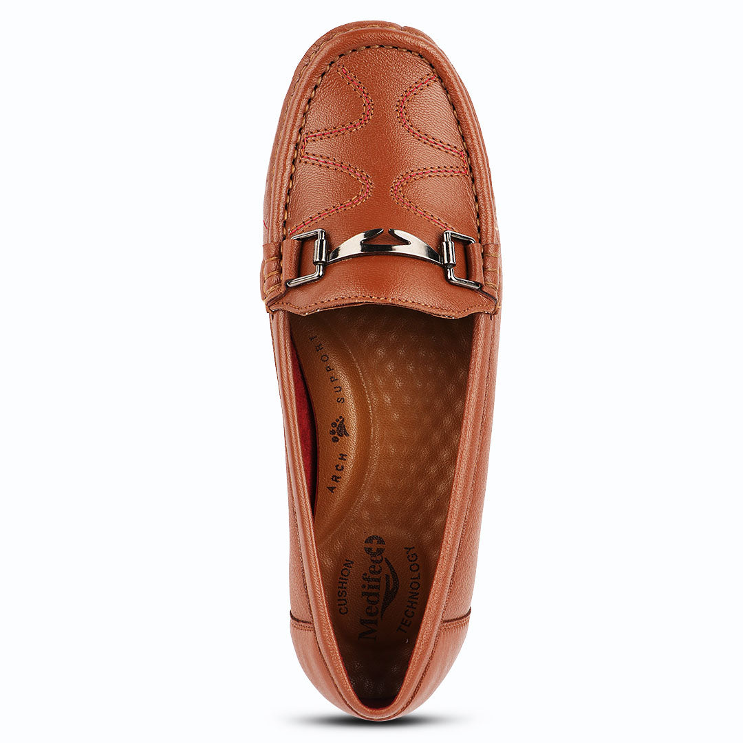 Medifeet Genuine Leather Metal Top Loafers with Arch Support For Women's