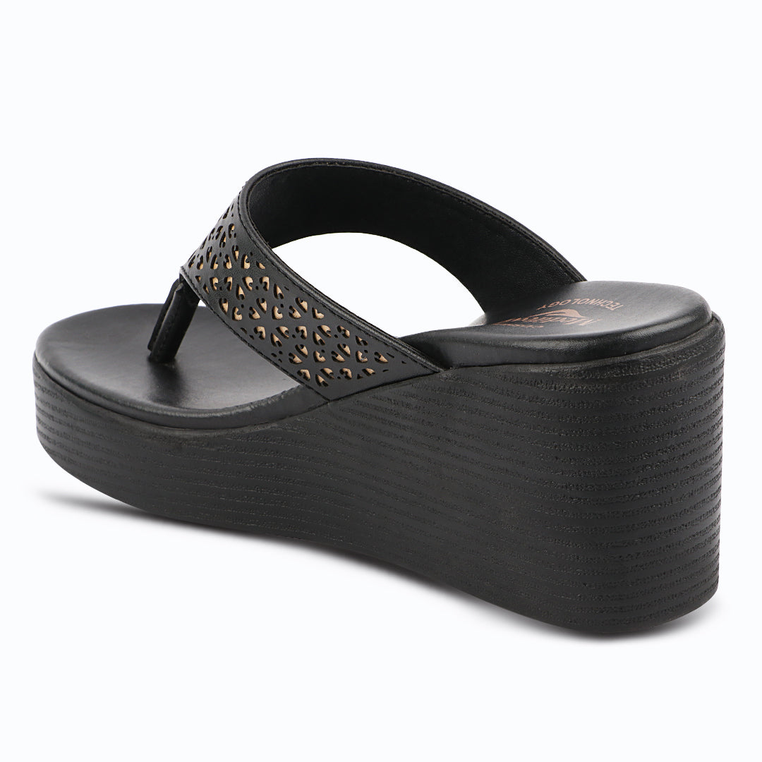 Medifeet Women’s Comfort Wedge Toe-Post Sandals | Cushioned Footbed | Stylish Laser-Cut Upper | Lightweight Platform Heels