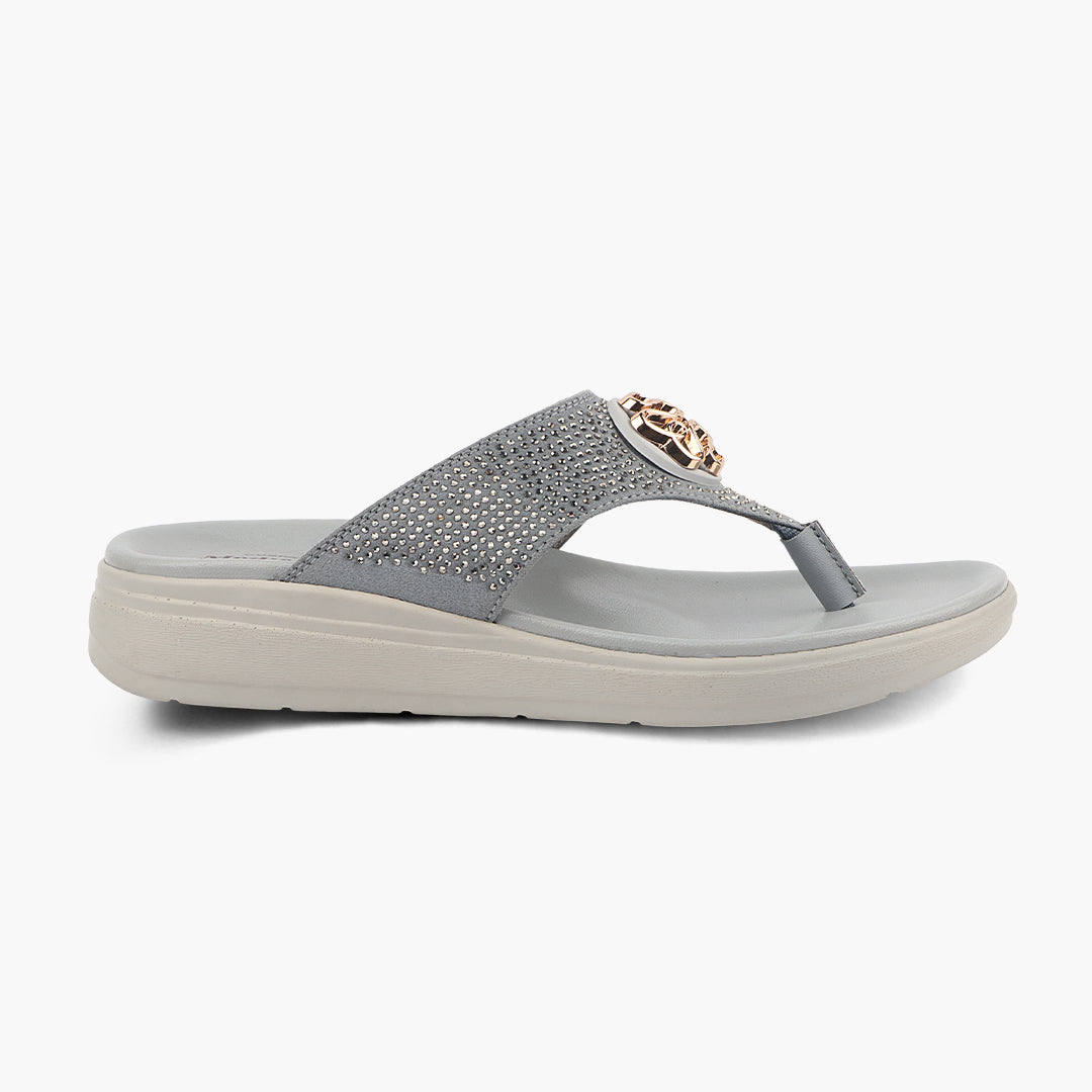 Medifeet Stylish Stone and Comfy Slippers for Women with Midsole Arch Support
