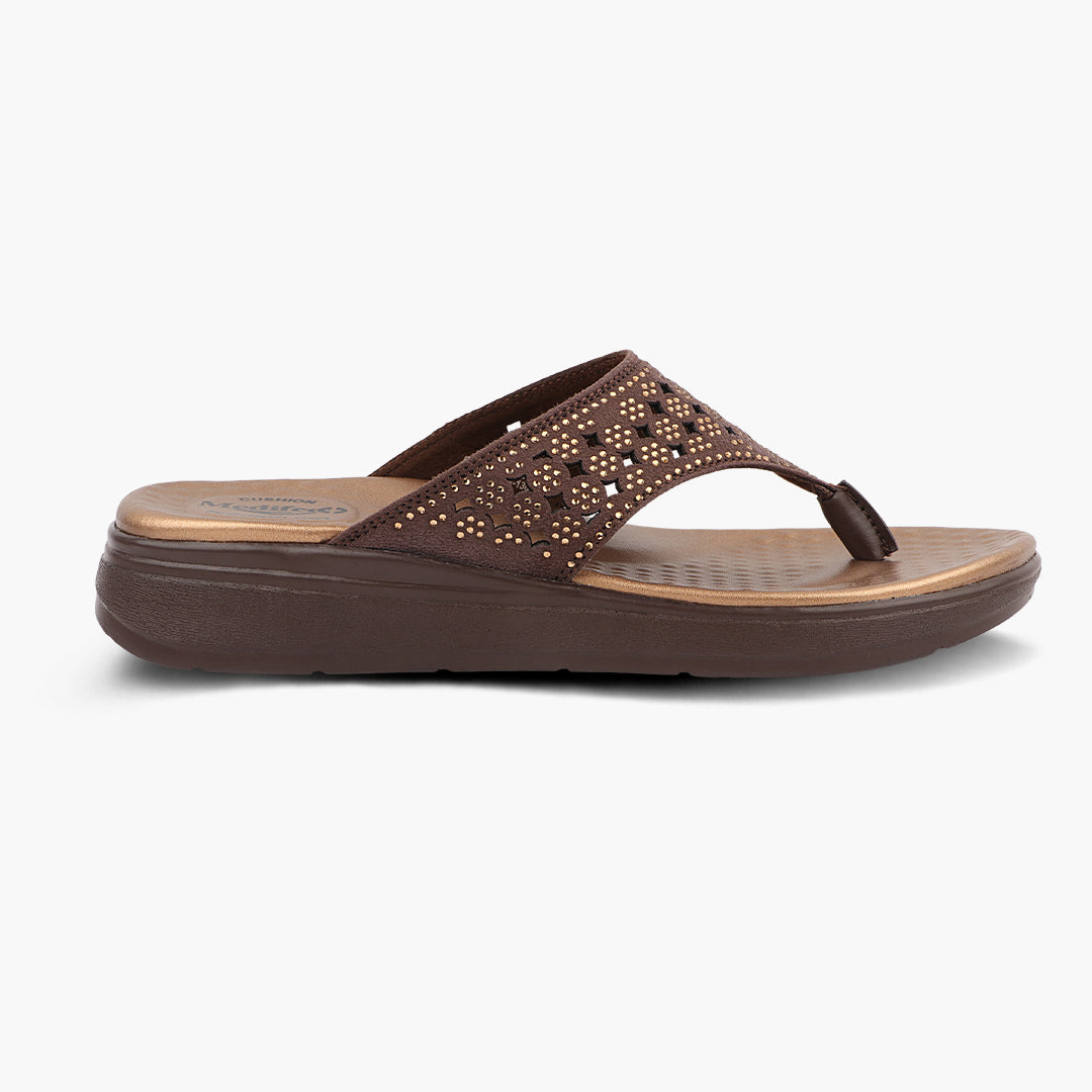 Broad V- Strap Women Vegan Leather Slippers