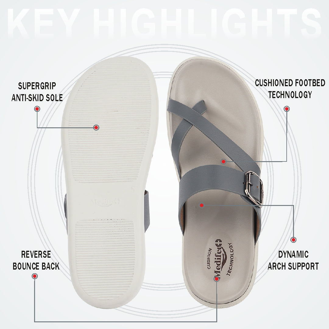 Medifeet Women’s Comfort Cross Strap Slide Sandals with Adjustable Buckle | Arch Support | Cushioned Footbed | Lightweight Anti-Slip Sole