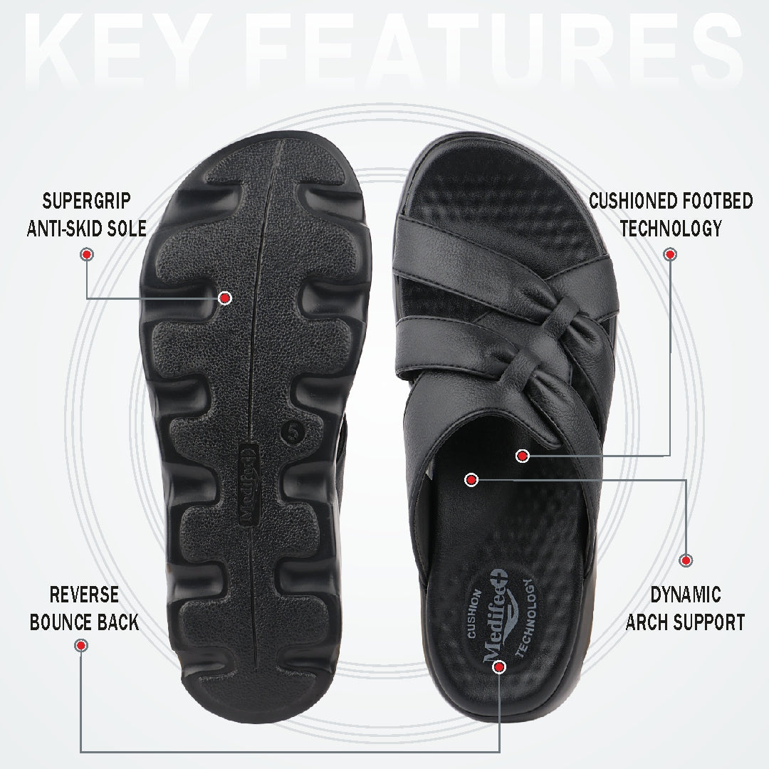 Medifeet Cross Loop Women's Orthopedic Ergonomic Comfort Slides | German Technology | Arch Support | Diabetic Friendly | Indoor & Outdoor Use Slippers