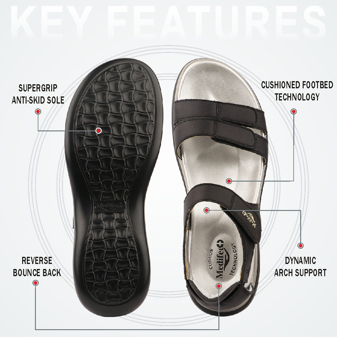 Medifeet Women's Orthopedic Walking Sandals | Adjustable Hook-and-Loop Straps | Soft Cushion Footbed | Anti-Slip Comfort Sandals