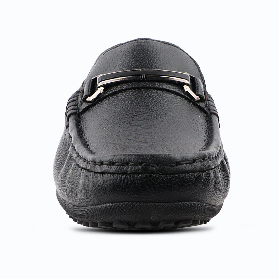 Medifeet Comfort Loafers with Metal Buckle Black Genuine Leather Shoe for Men's