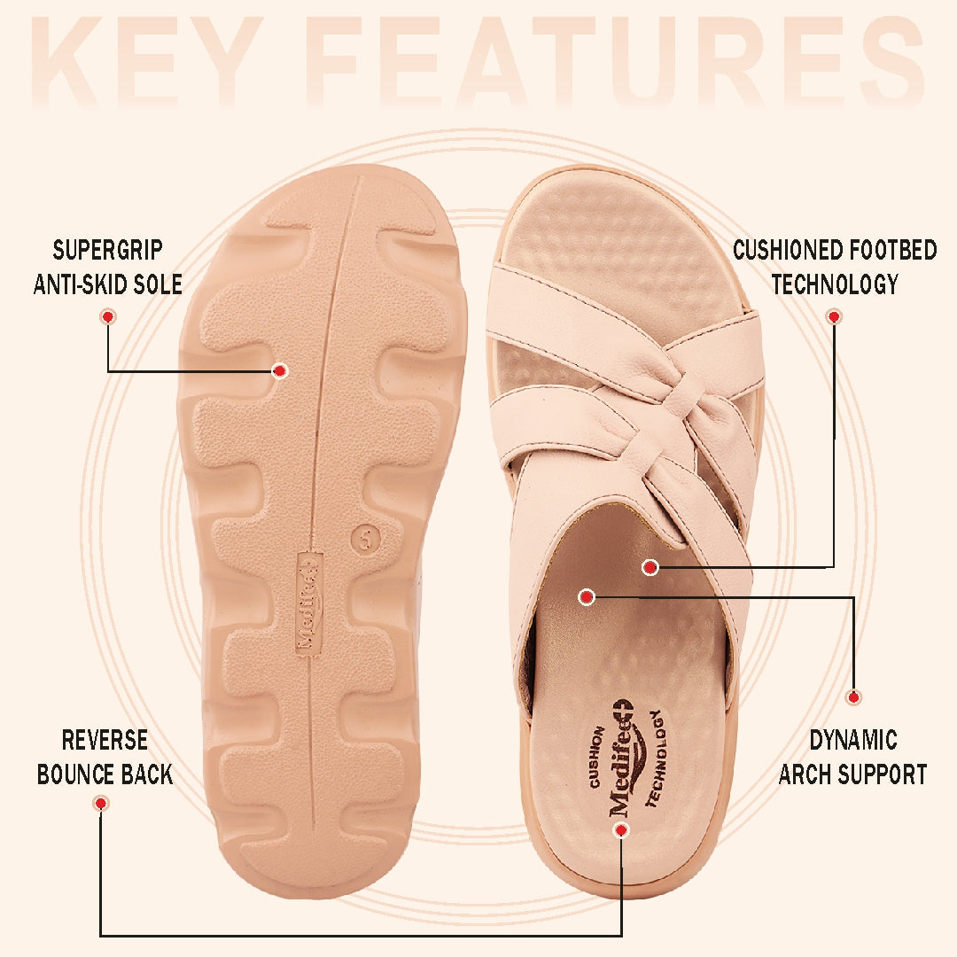 Medifeet Cross Loop Women's Orthopedic Ergonomic Comfort Slides | German Technology | Arch Support | Diabetic Friendly | Indoor & Outdoor Use Slippers