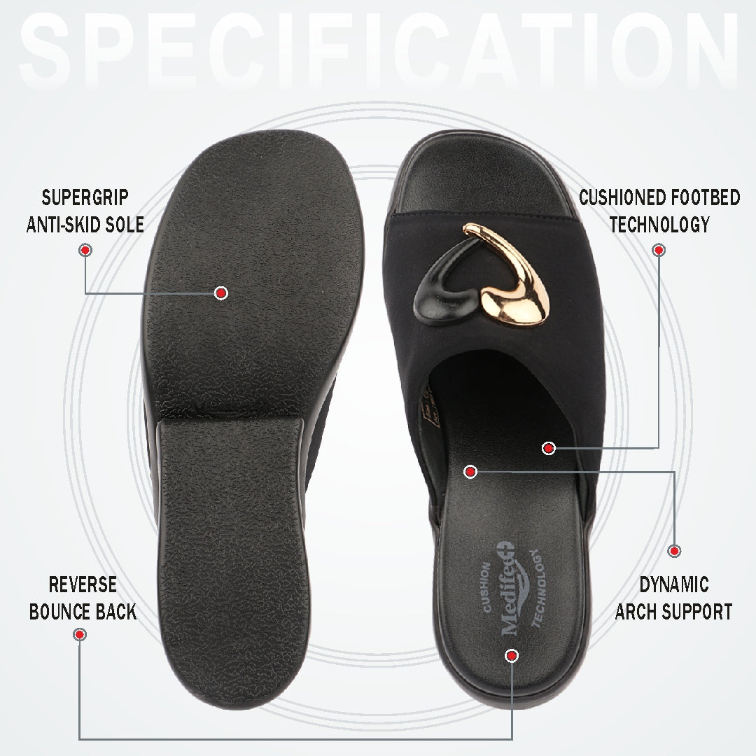 Medifeet Women's Elegant Comfort With Fashion Wedge Slide Sandals with Soft Cushioned Footbed & Engineered with BASF German Technology