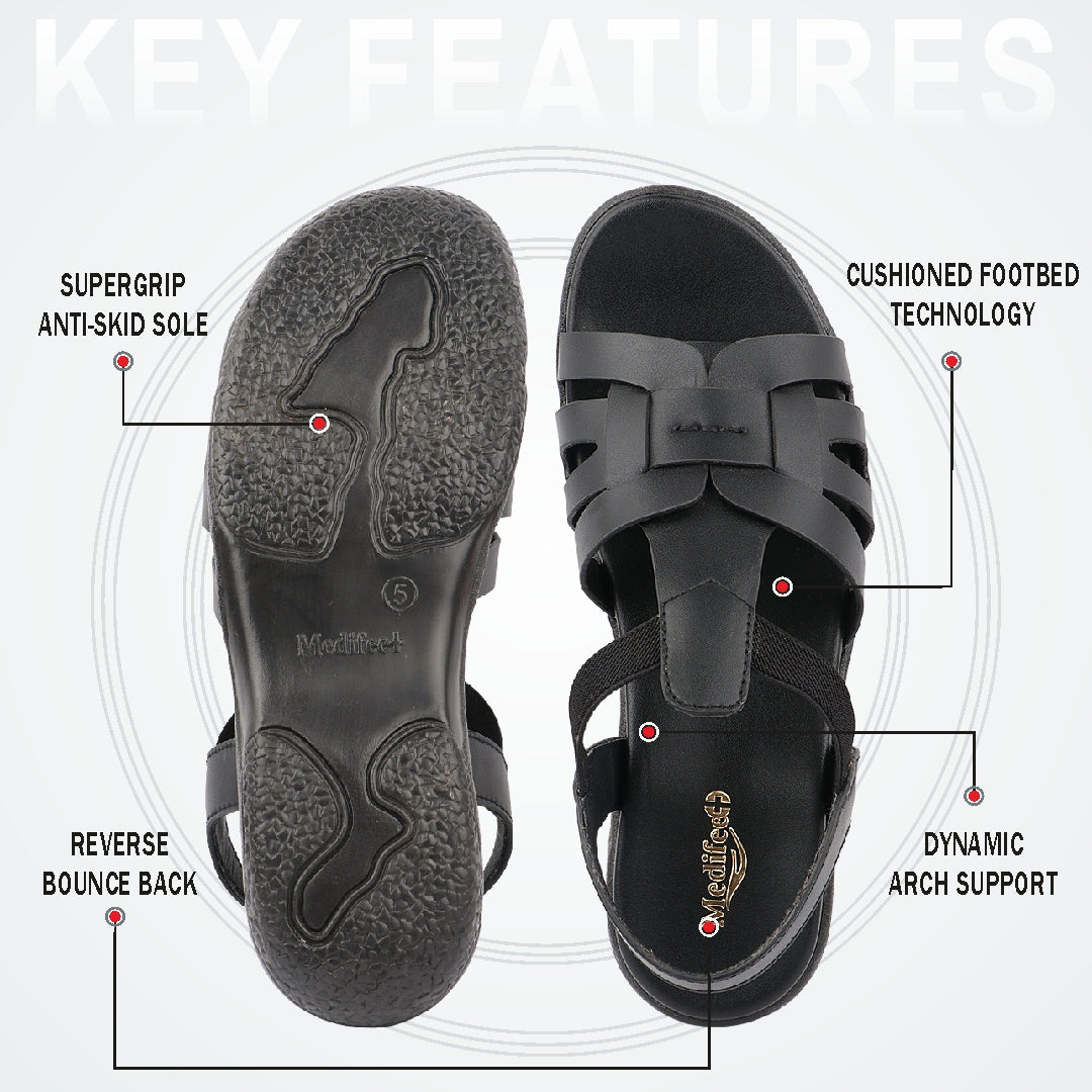 Medifeet Women's Supportive Fisherman Slingback Sandals | Arch Support | Cushioned Footbed | Lightweight Anti-Slip Walking Sandals