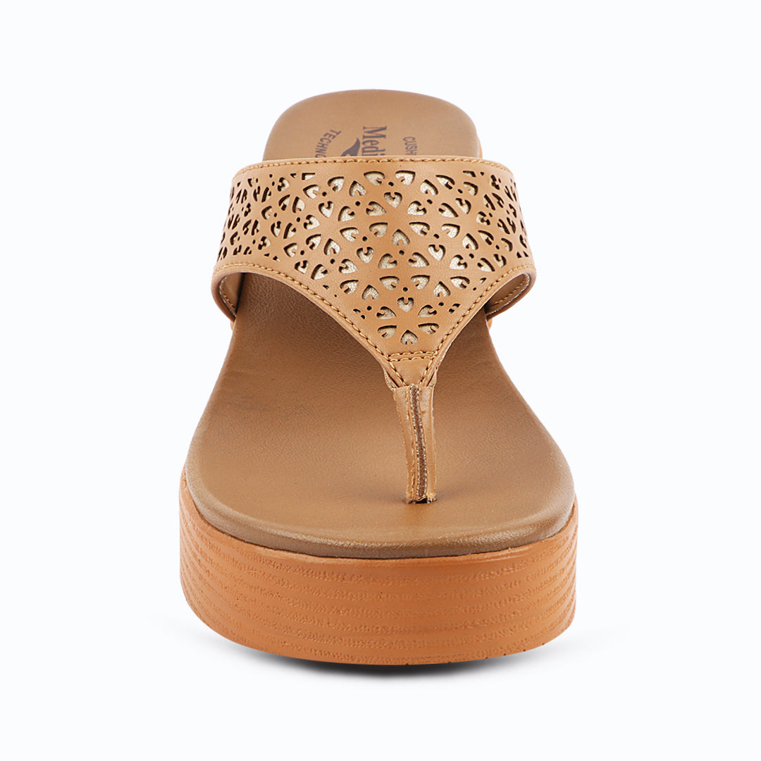 Medifeet Women’s Comfort Wedge Toe-Post Sandals | Cushioned Footbed | Stylish Laser-Cut Upper | Lightweight Platform Heels