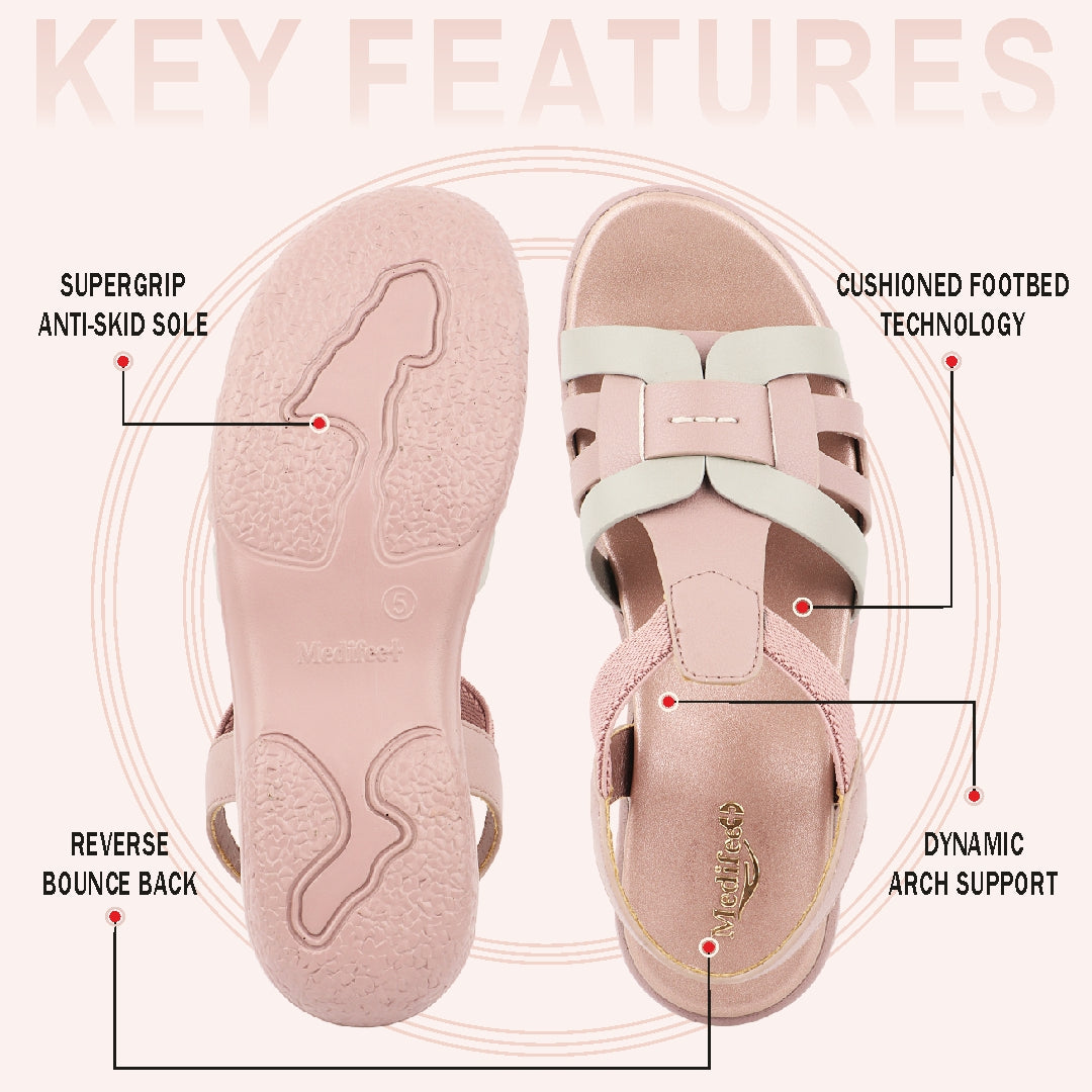 Medifeet Women's Supportive Fisherman Slingback Sandals | Arch Support | Cushioned Footbed | Lightweight Anti-Slip Walking Sandals