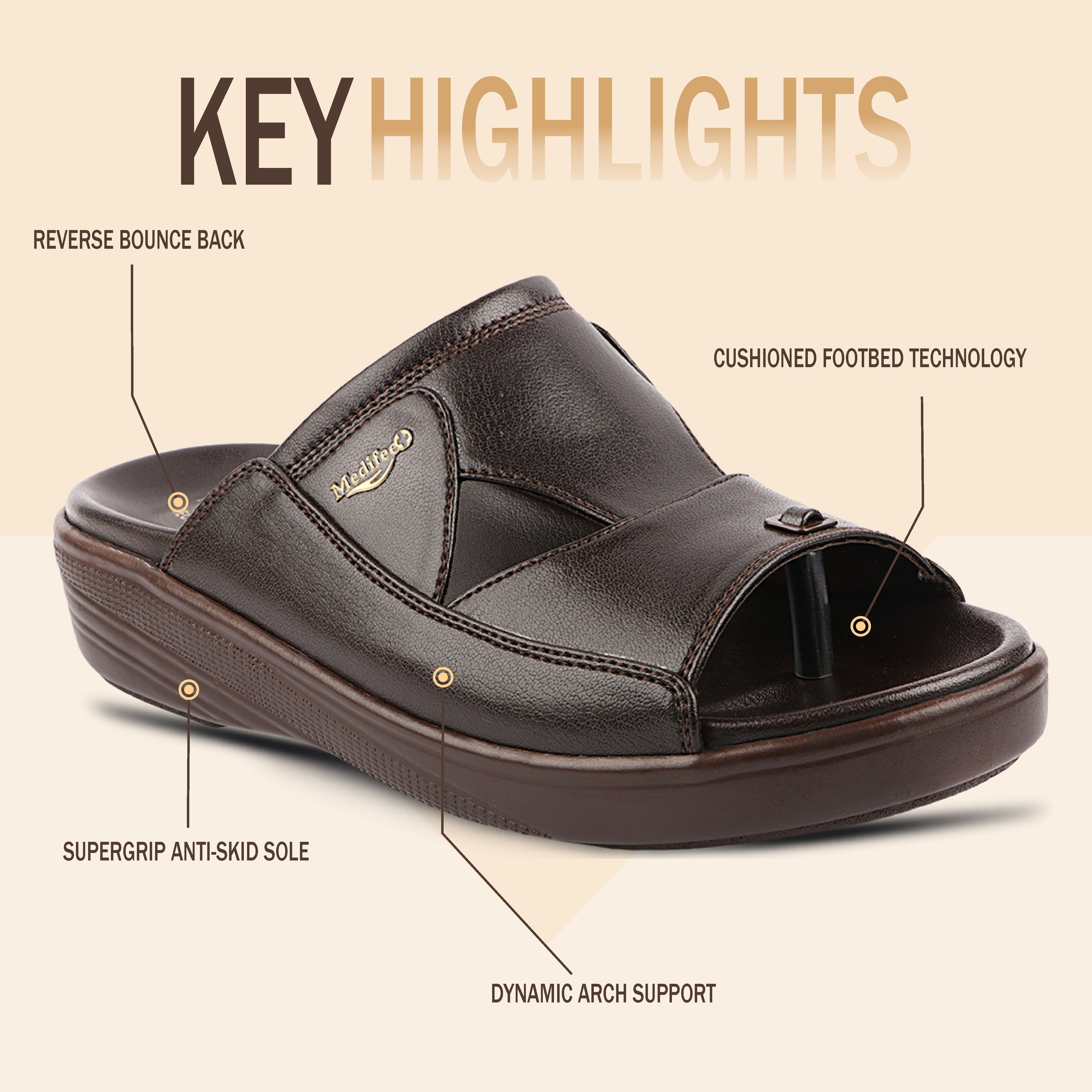 Medifeet Men's Troof II Orthopedic Toe-Ring Sandals | Cushioned Diabetic Slip-On Slippers with Arch Support & Bounce-Back Technology