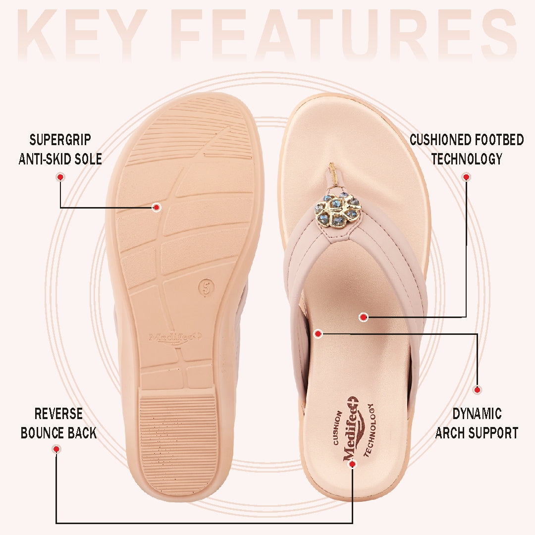 Medifeet Women's Comfort Wedge Sandals | German Technology | Ergonomic Arch Support | Soft Cushion Footbed | Anti-Skid Sole | Lightweight |