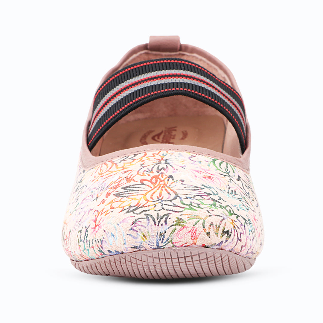 Medifeet Women's Floral Printed Comfort Ballerina Shoes with Arch Support, Cushioned Footbed & German Technology