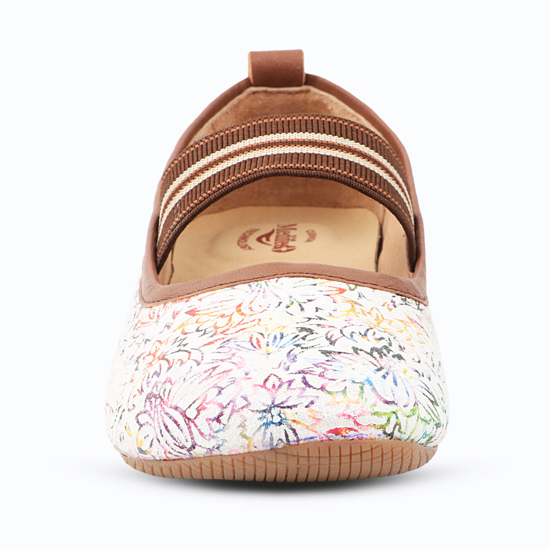 Medifeet Women's Floral Printed Comfort Ballerina Shoes with Arch Support, Cushioned Footbed & German Technology