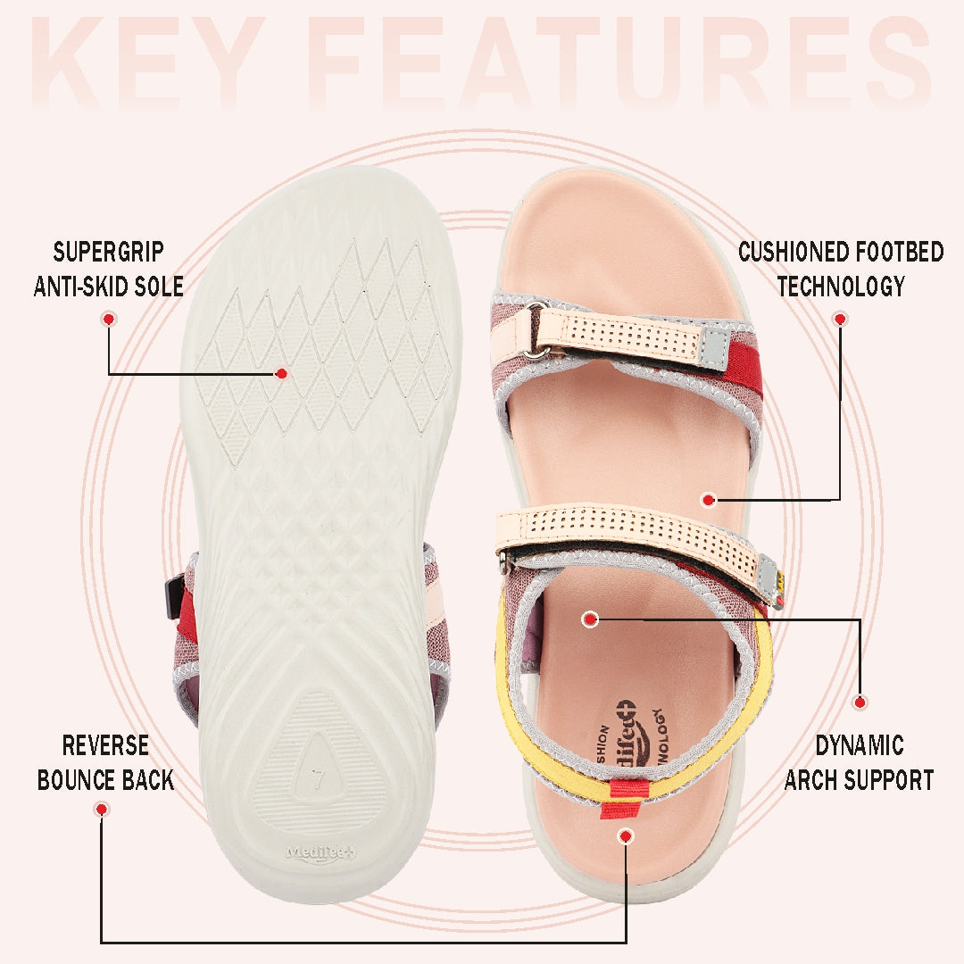 Medifeet Women’s Casual Comfort Walking Sandals – Adjustable Hook & Loop Straps with Cushioned Lightweight Sole
