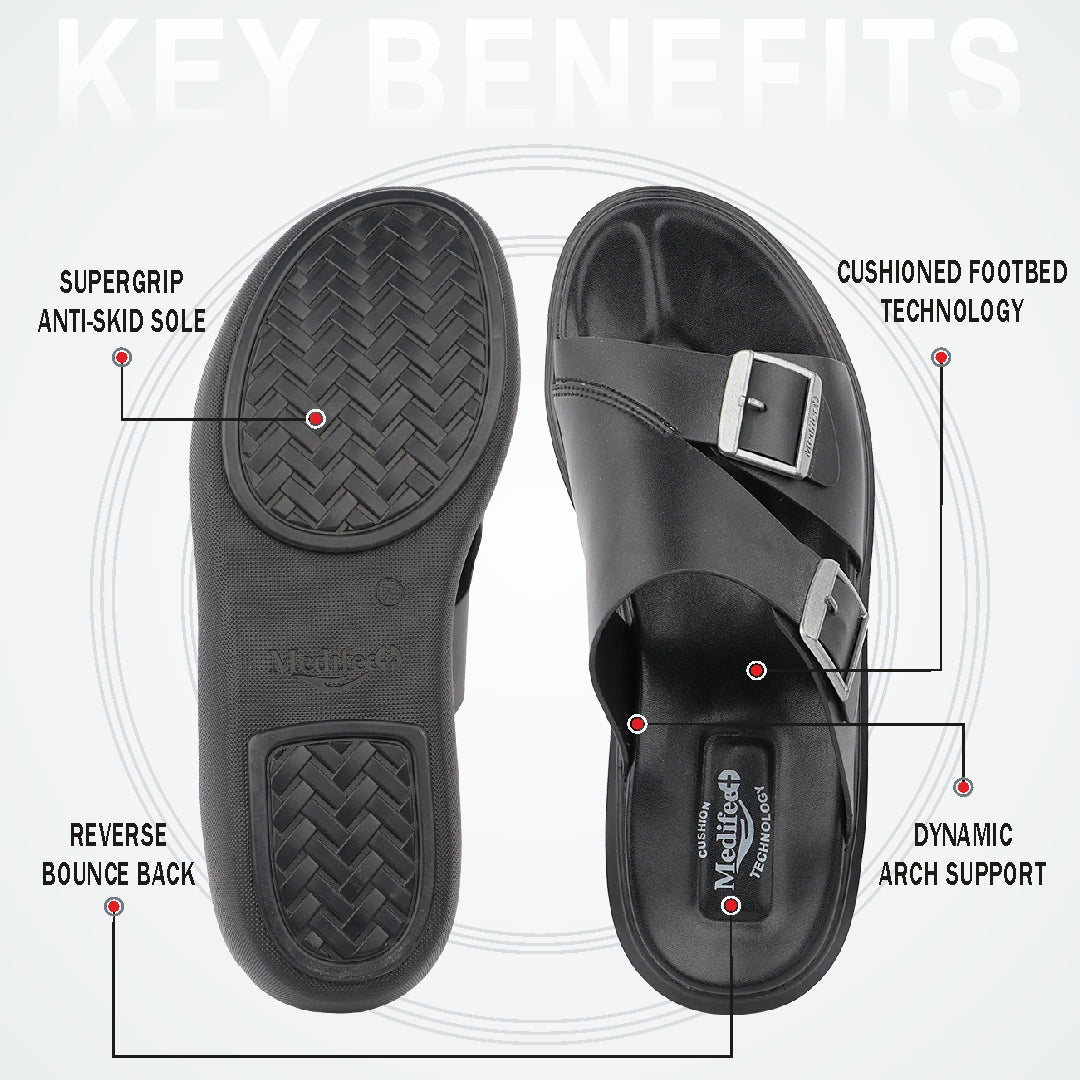 Medifeet Men’s Premium Double Buckle Sandals | German Technology Comfort Footbed & Anti-Skid Sole