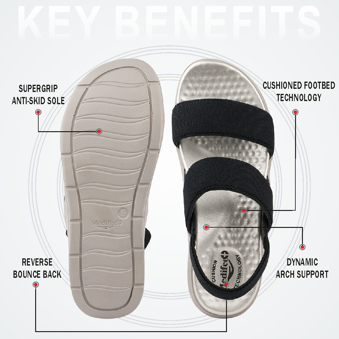 Medifeet Women's Dual Strap Fashion Sandals (with High Back Strap & Arch Support)