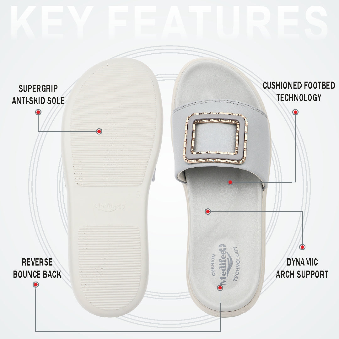 Medifeet Leather Sliders for Women (Comfortable & Classic Design)