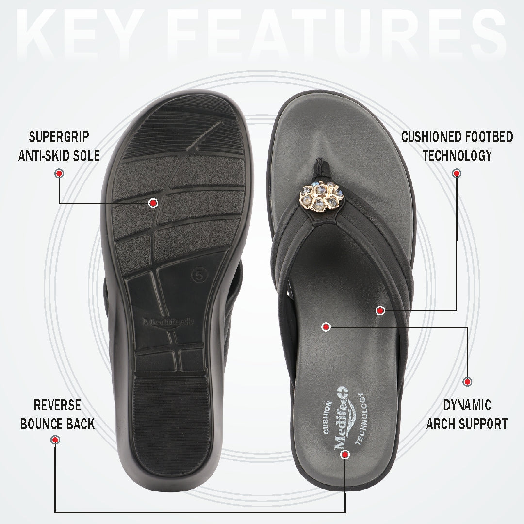 Medifeet Women's Comfort Wedge Sandals | German Technology | Ergonomic Arch Support | Soft Cushion Footbed | Anti-Skid Sole | Lightweight |