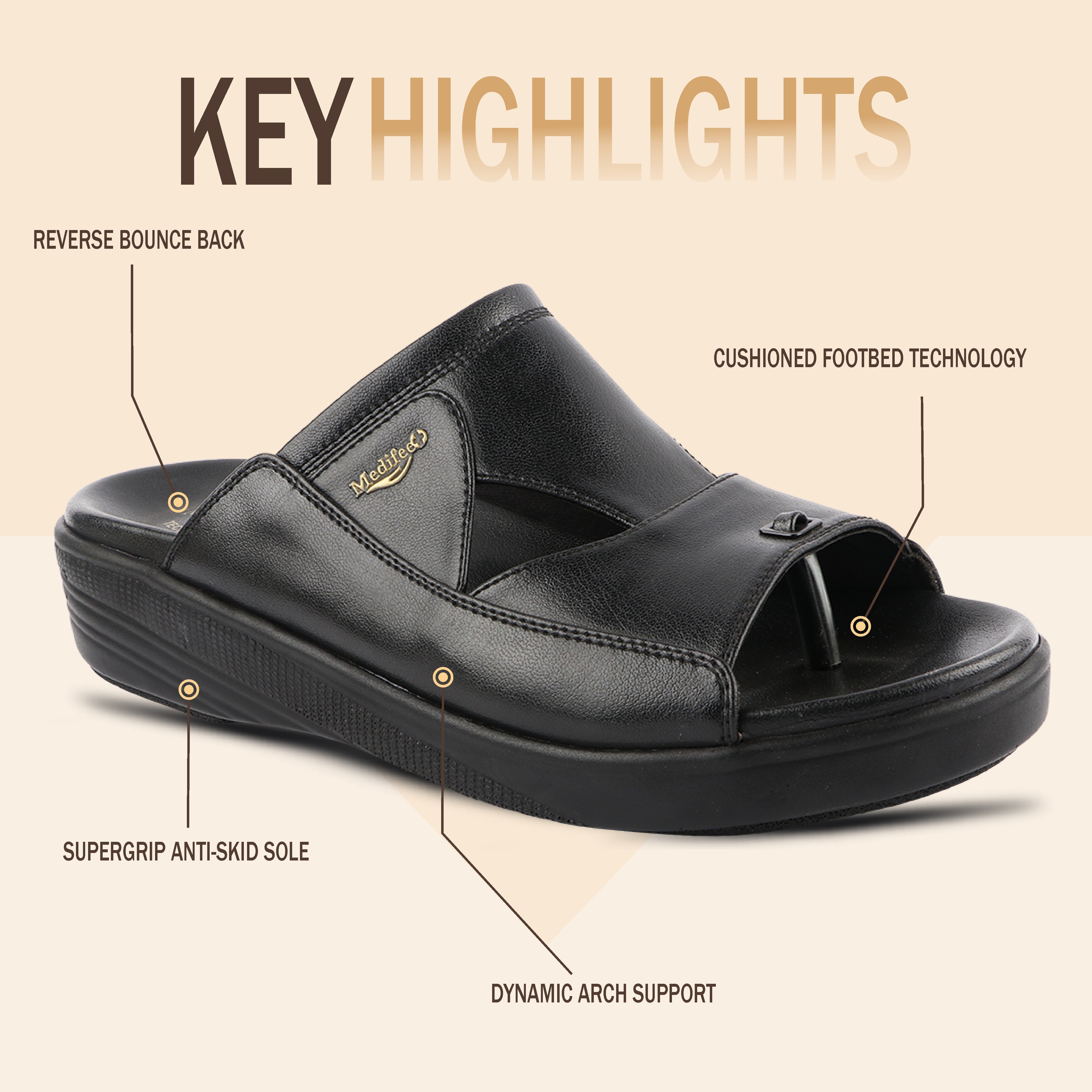 Medifeet Men's Troof II Orthopedic Toe-Ring Sandals | Cushioned Diabetic Slip-On Slippers with Arch Support & Bounce-Back Technology