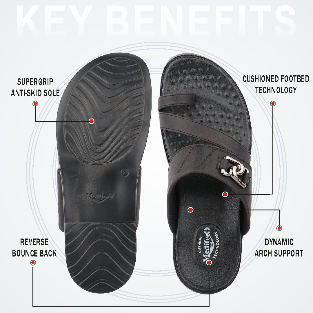 Medifeet Men's Comfort Toe Ring Sandals | Premium Orthopedic Support | Soft Cushioned Footbed | Lightweight Flexible Sole | Elegant Everyday Walking Sandals |