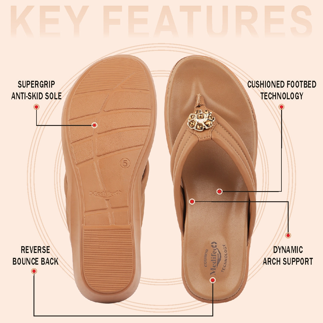 Medifeet Women's Comfort Wedge Sandals | German Technology | Ergonomic Arch Support | Soft Cushion Footbed | Anti-Skid Sole | Lightweight |