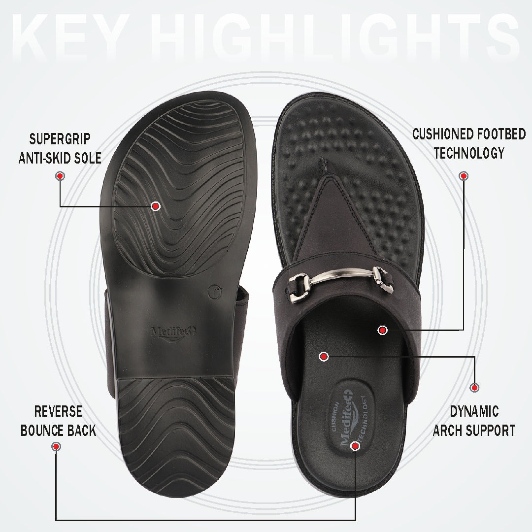 Medifeet Men's Leather Comfort Flip Flops | Soft Footbed | Anti-Slip Sole | Everyday Casual Wear
