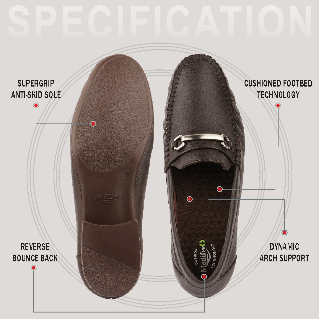 Medifeet Men's Genuine Leather Horsebit Loafers – Orthopedic Comfort with German Technology & Arch Support