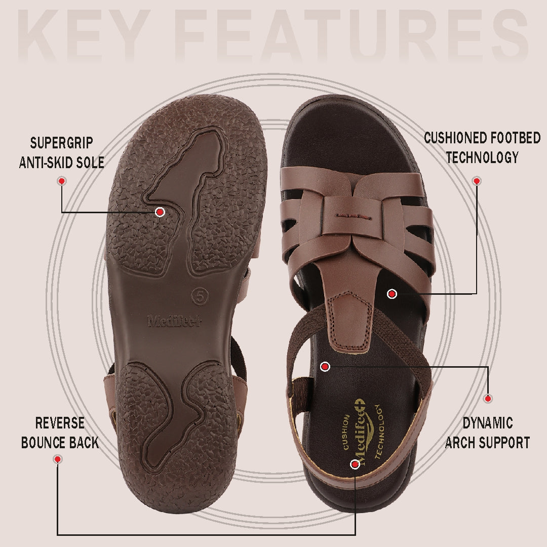 Medifeet Women's Supportive Fisherman Slingback Sandals | Arch Support | Cushioned Footbed | Lightweight Anti-Slip Walking Sandals