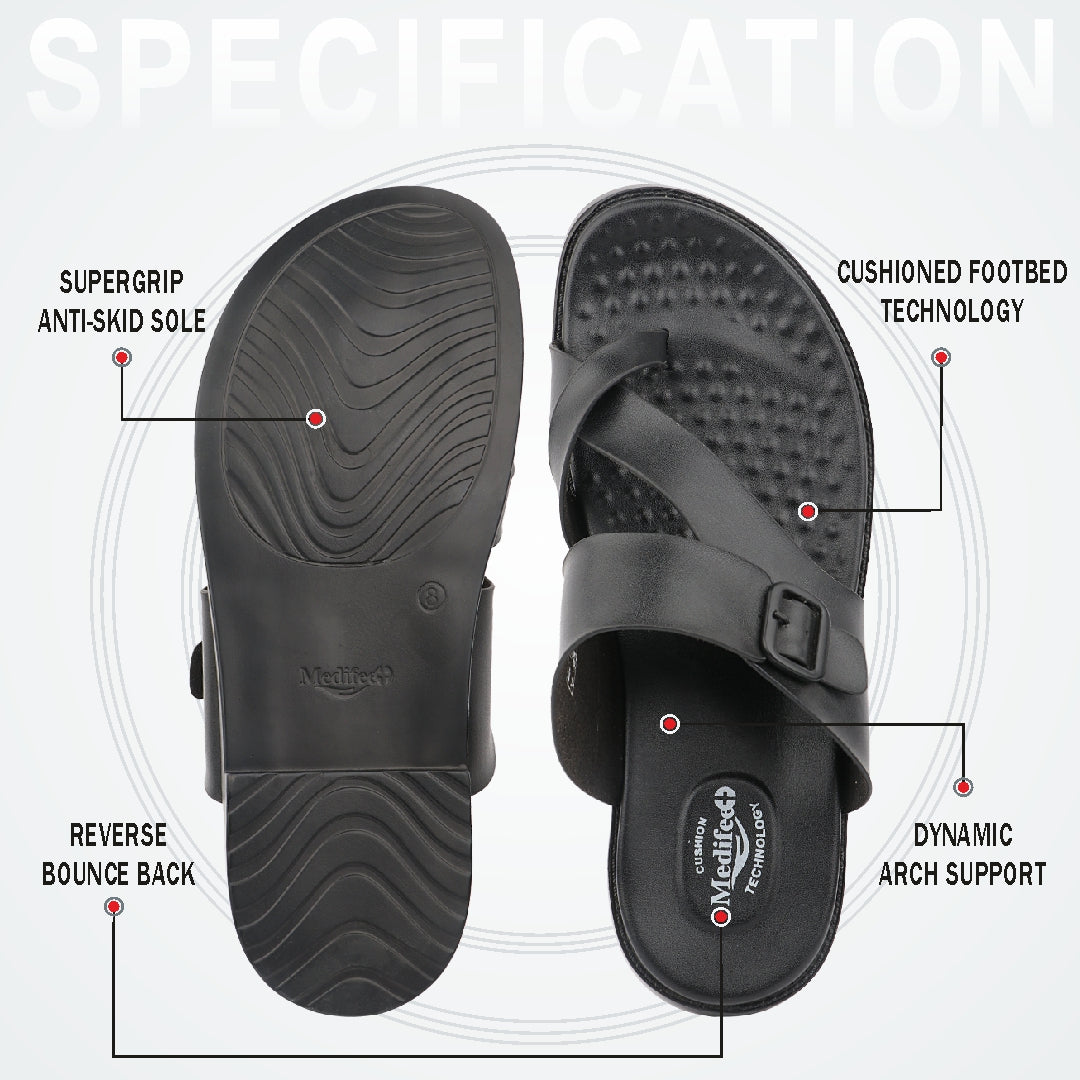 Medifeet Ortho-Stride Adjustable Toe-Ring Slide Sandals with Cushion Footbed