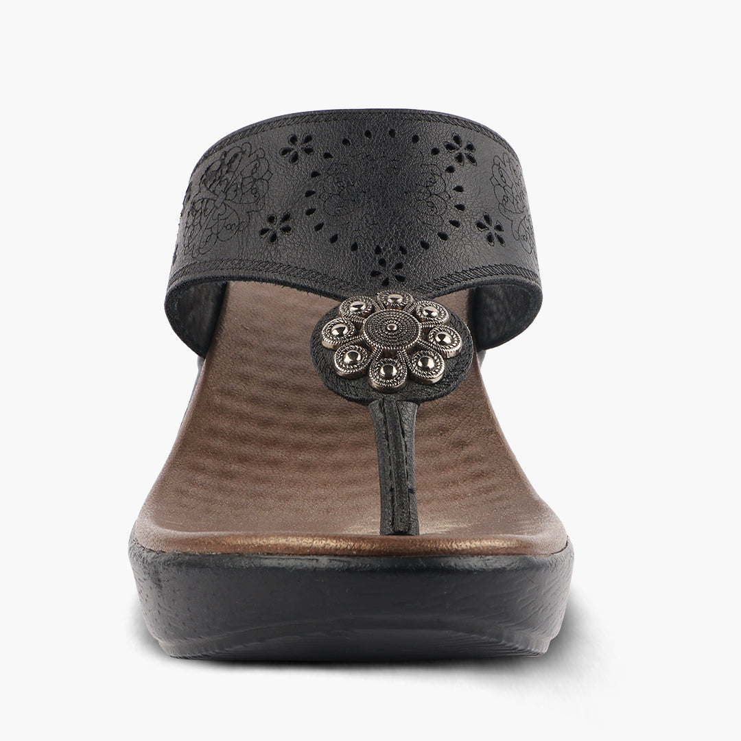 Medifeet Heel Sandals With Embellished Strap For Women's (Arch Support & Comfortable & Cushion Footbed Sandals)