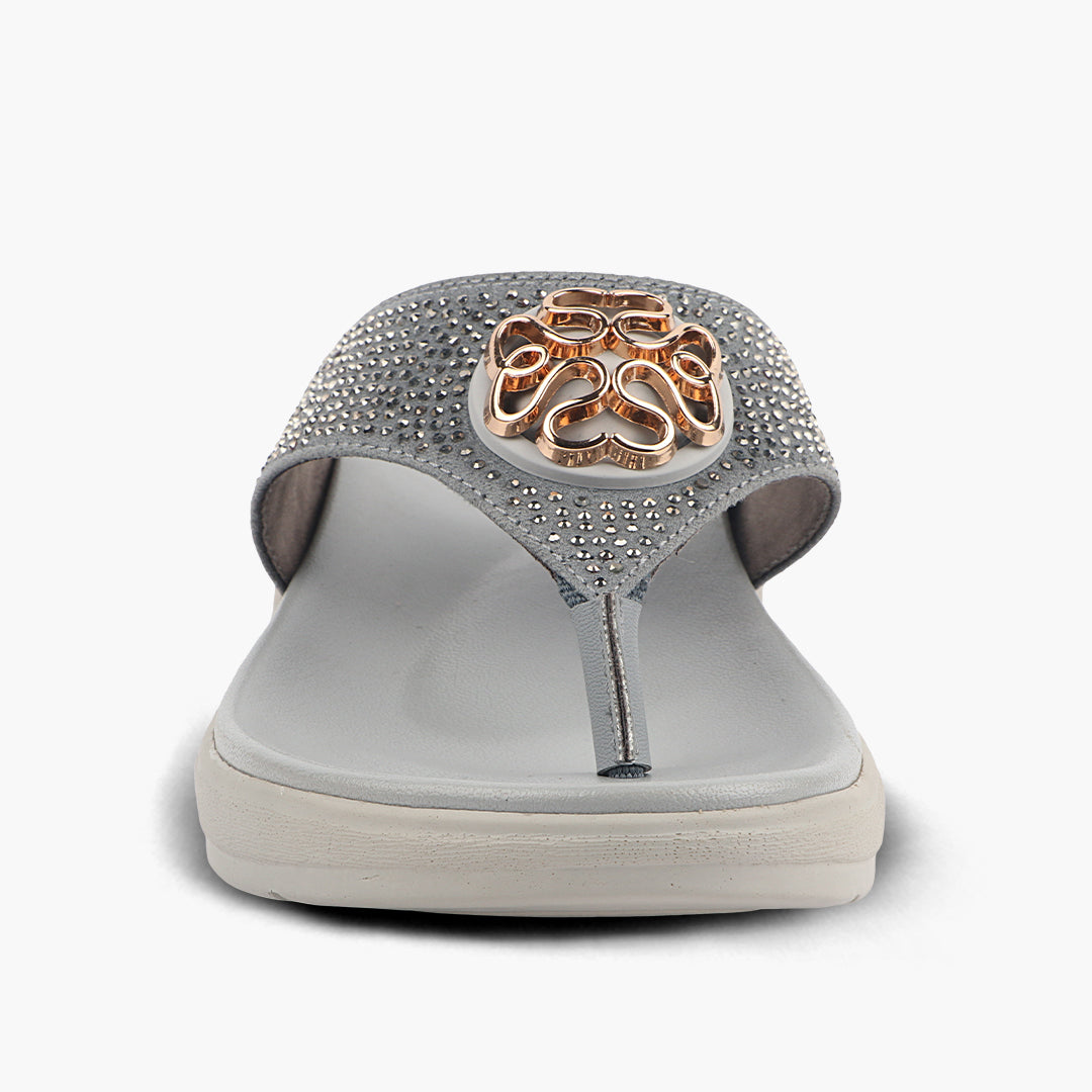 Medifeet Stylish Stone and Comfy Slippers for Women with Midsole Arch Support