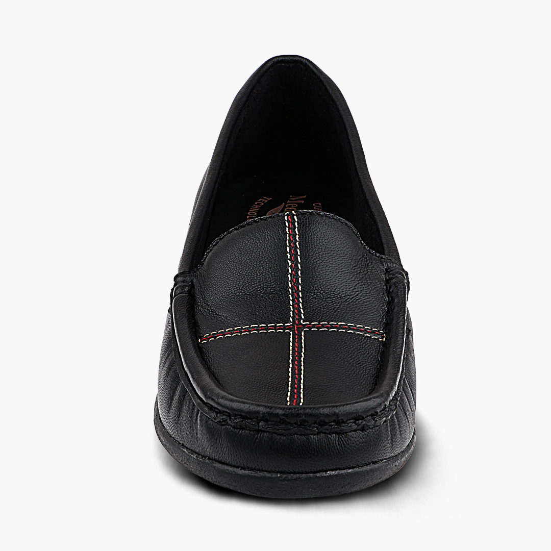Subtle Heel Leather Loafers for Women with Arch Support
